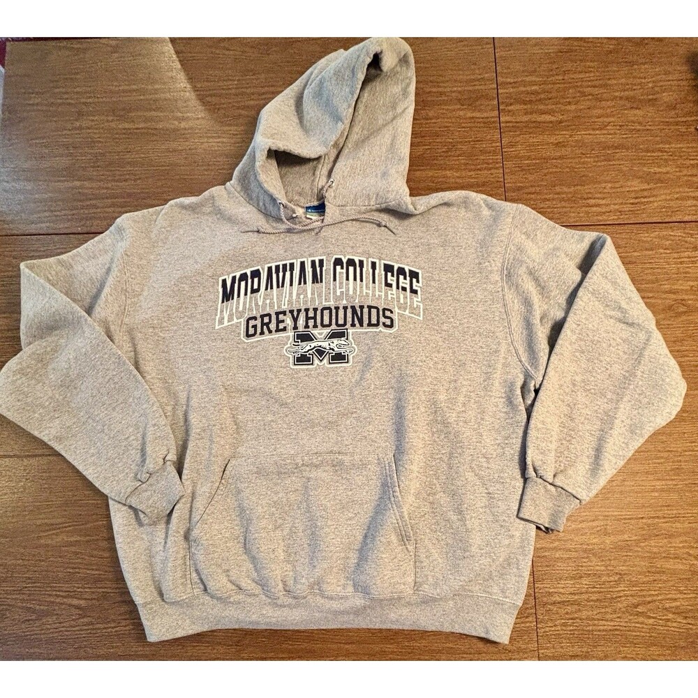 Men’s Moravian College Greyhounds Collegiate Hooded Grey Sweatshirt 2X GUC